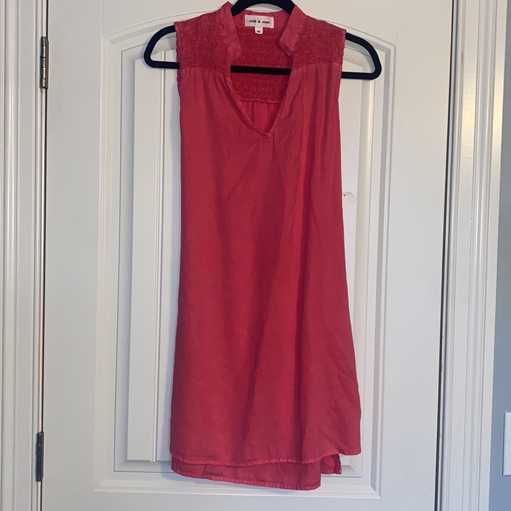 NEW CLOTH & STONE XS SMOCKED YOKE MINI DRESS Havana pink 100% tencel rayon